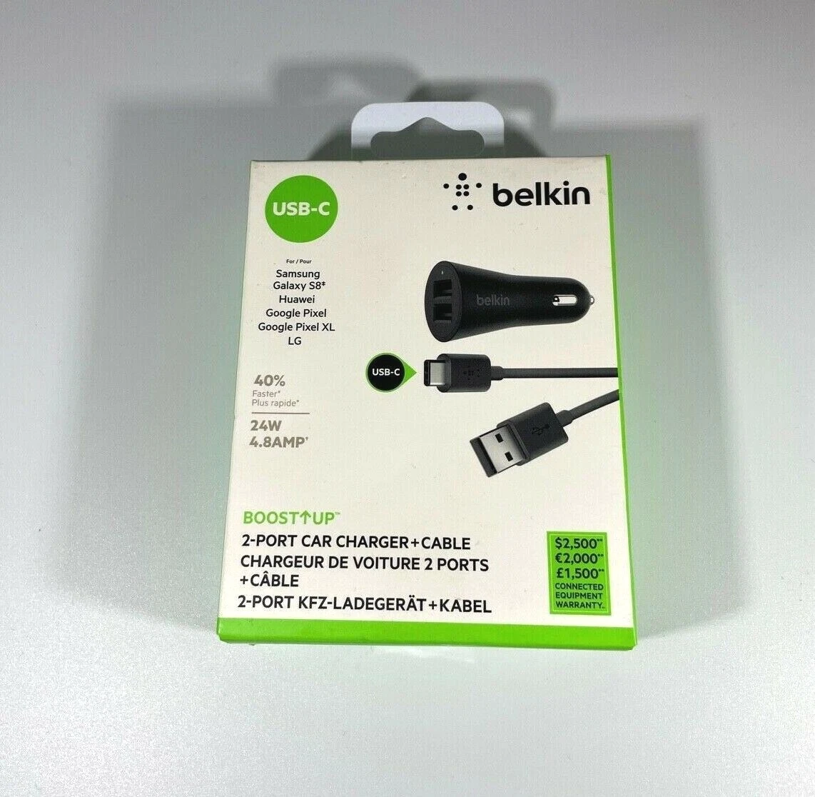 NEW Belkin Boost Up 24W 2-Port Car Charger + Cable USB-C To USB-A Free  Shipping