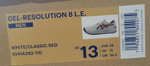 ASICS Men's Gel-Resolution 8 L.E. Size: 13 White/Classic Red 1041A292-110 - Picture 9 of 11