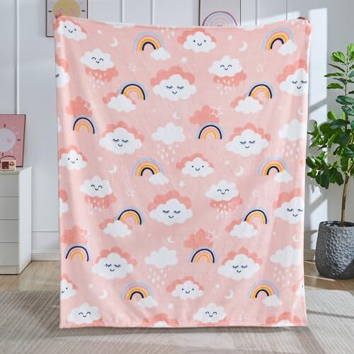 Cute Cloud Print Fleece Throw Blanket for Kids Boys and Girls, 50"×60" Pink - Bild 7 von 7