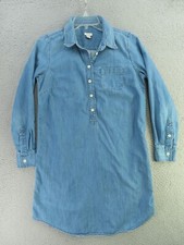 J Crew Jean Dress Womens Small Denim Blue Striped Short Sleeve Button Collared