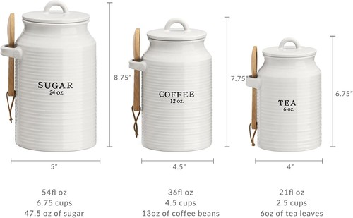 Elegant Airtight Kitchen Canister Set - White Ceramic Storage for Coffee & Sugar - Picture 5 of 10