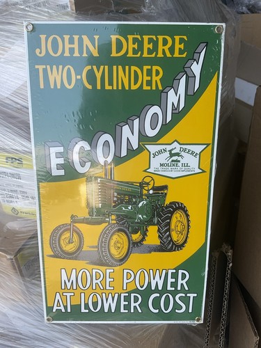 Ande Rooney John Deere Two Cylinder Porcelain Enamel Sign 15x9 Tractor Farm - Picture 1 of 2