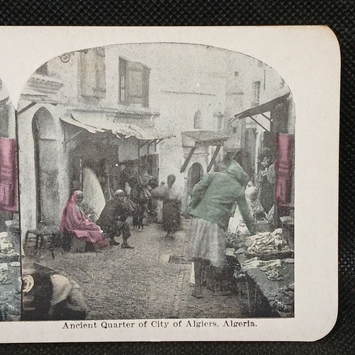 Vintage Stereoview Ancient Quarter Of City Algers Algerien getönt