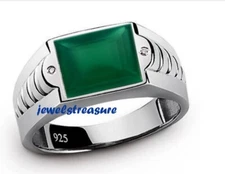 Natural Green Onyx Gemstones with 925 Sterling silver Ring For Men's #8892