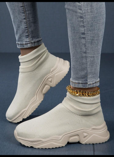 Women's Mid-Top Socks Sneakers, Slip-On Knitted Shoes Mesh And Thick Sole - Picture 5 of 5