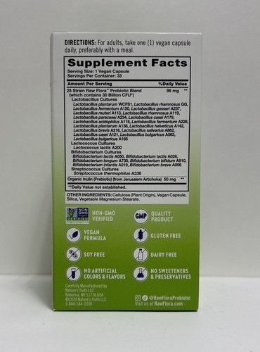 Nature’s Truth 30 Billion CFU Daily Digestive Raw Flora Probiotic-25-33 Capsules - Picture 2 of 4