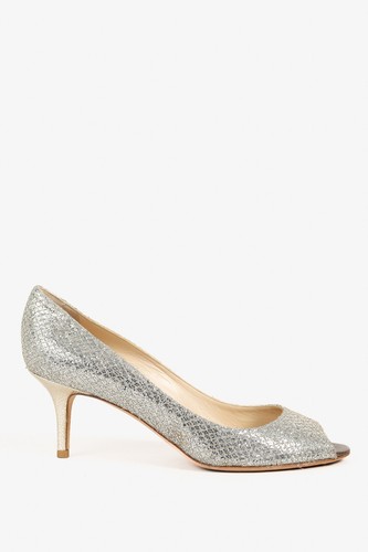 Jimmy Choo Isabel Champagne Glitter Peep-Toe Pumps, Size 8 - Picture 1 of 9