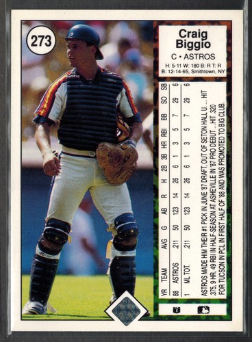 1989 Upper Deck ~ Craig Biggio 273 HOF Rookie *Tarjeta real **Bogo gratis el mismo día - Imagen 2 de 2