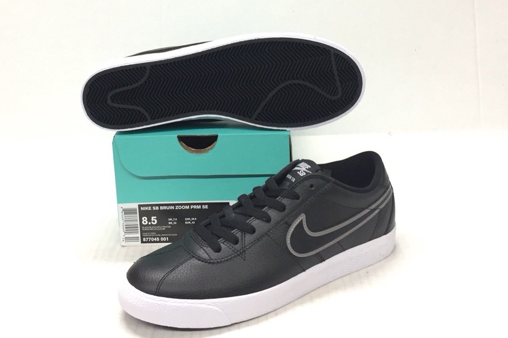 NIKE SB BRUIN PREMIUM LEATHER BLACK / / BLACK BLACK- METALLIC PEWTER 60719a NIKE SB BRUIN PREMIUM LEATHER BLACK / / BLACK BLACK- METALLIC PEWTER 60719a