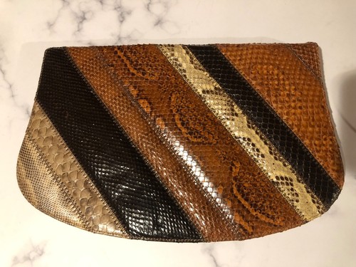 Neu Vintage Reptilien Schlangenhaut Lederfutter Clutch, Umhängetasche, Goldkette - Bild 3 von 11