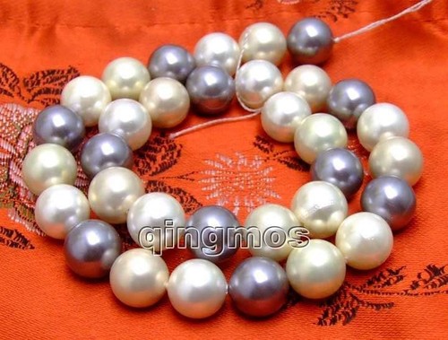 12mm White Pink Gray Sea Shell Pearl Loose Beads for Jewelry Making Strands 15"