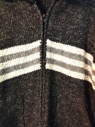 VINTAGE grauer Wollpullover durchgehender Reißverschluss handgestrickt XL Unisex mit Taschen - Bild 6 von 6