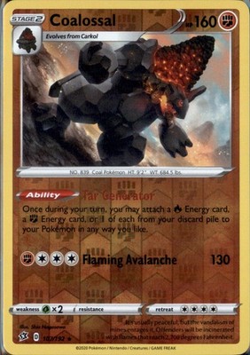 Coalossal 107/192 Holo Rare Rebel Clash Pokemon Reverse Holo Near Mint