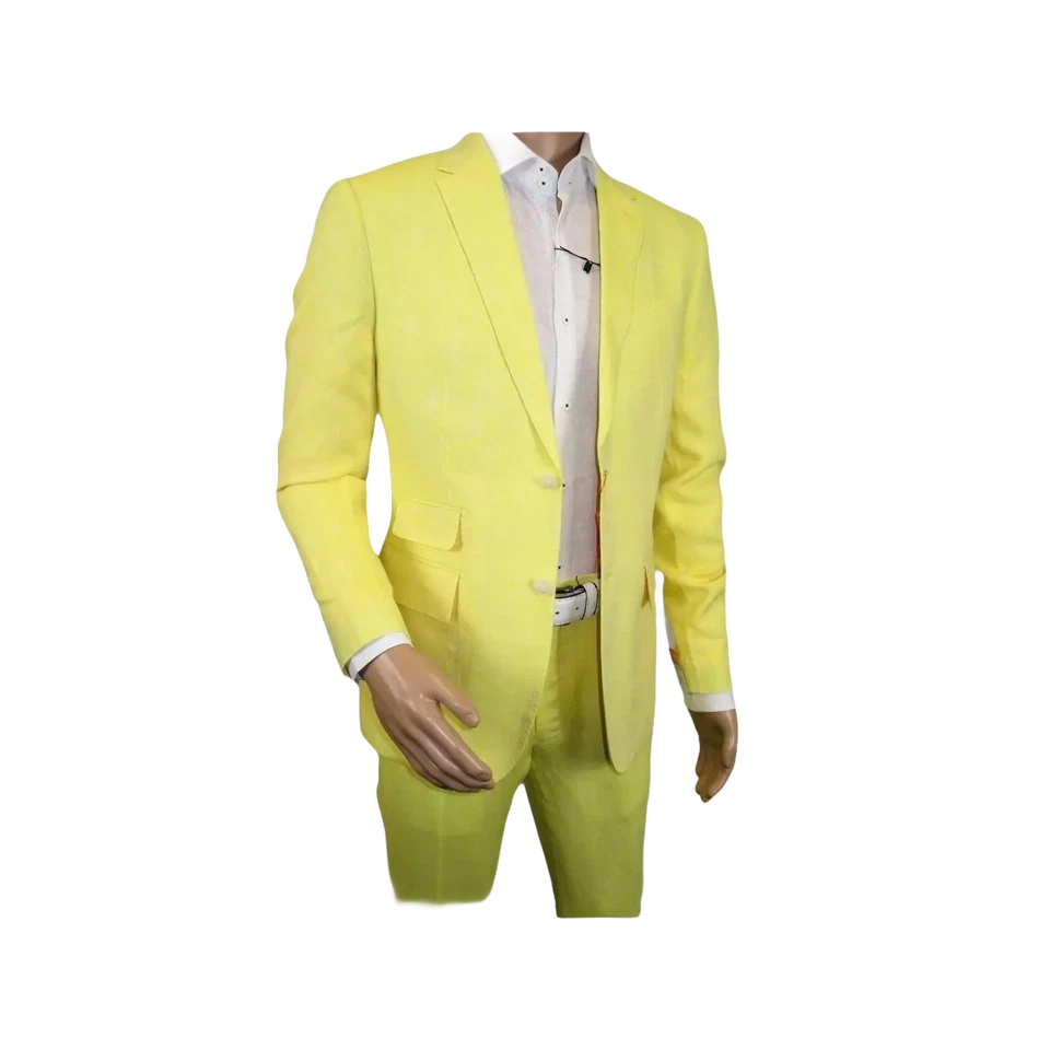 Traje de cóctel premium 100 % lino para hombre de INSERCH transpirable y fresco SU880 amarillo Foto 4 de 4