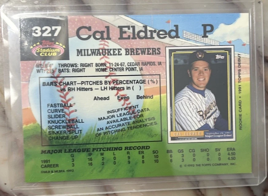 1992 Topps Stadium Club - #327 Cal Eldred - Image 2 of 2