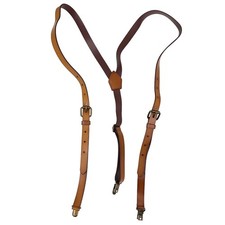 Men's Leather Suspenders Braces Clips Adjustable Y Back Brown Eclectic Grandpa