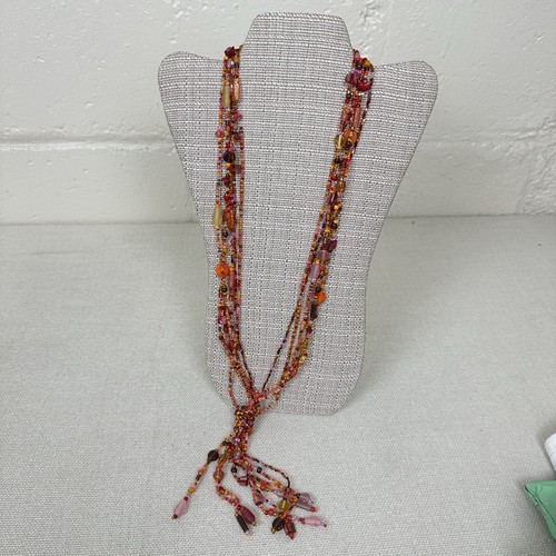 Beaded Necklace Bundle Lot Red Pink Orange Seed Beads - Picture 5 of 7