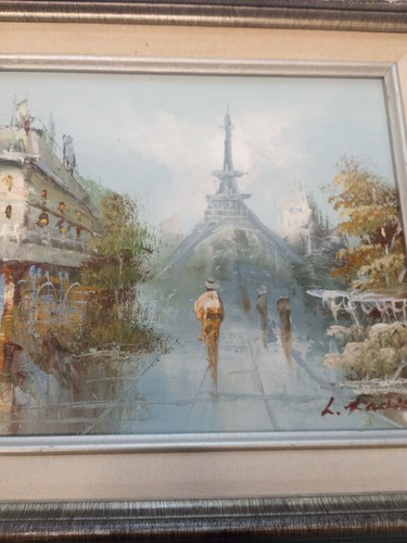 Vtg Framed Oil Painting Canvas Paris Street Scene French Signed Damaged - Picture 4 of 15