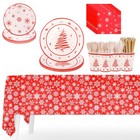 Christmas Tableware Dinner Set Disposable Plates Cups Napkins Wooden Cutlery