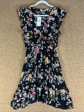 Julia Black Floral Flutter Mini Dress Sleeveless Romantic Cottagecore Ruffle S