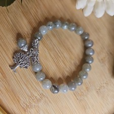 Handmade Labadorite Tree of Life Crystal Stone Beaded Bracelet + Gift Bag