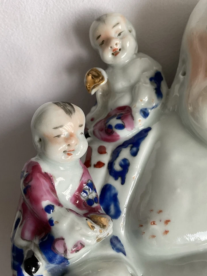 Ancien Bouddha Rieur avec les cinq enfants , ca 1900-1920 Chine - Photo 3/4