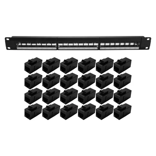 19Inch 1U Cabinet Rack Pass-Through 24 Port CAT6 Patch Panel RJ45 contact8146