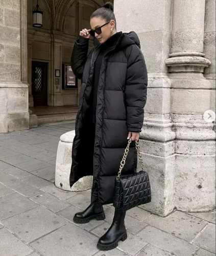 Zara Black Long Padded Puffer Coat Wind Water Resistant M Medium 10 12 Blogger - Picture 3 of 10