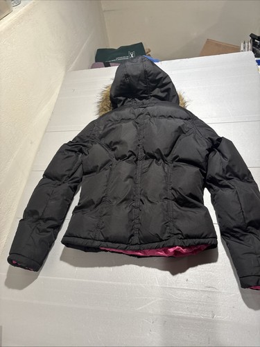 EE. UU. Polo Assn Niñas L Negro/Rosa Caliente Capucha Puffer Chaqueta Abrigo Acolchado Esquí - Imagen 8 de 22