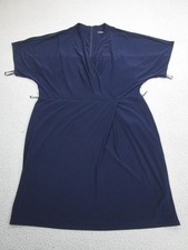 Lauren Ralph Lauren Dress Womens 18 Navy Blue Surplice Wrap Short Sleeve Pockets