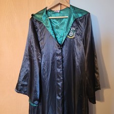 Harry Potter Slytherin Costume Black and Green Long Robe with Hood Size S/M