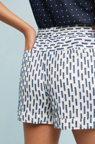 Anthropologie White Navy Panella Textured Shorts Pockets Linen Blend Sz L NEW - Picture 4 of 11