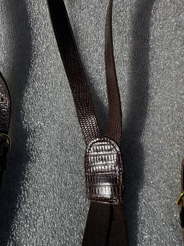 Jos-A-Bank Mens Brown Leather RARE! Crocodile Skin Braces Adjustable Suspenders - Picture 3 of 14