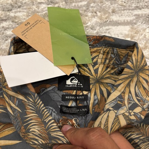 Quiksilver Tiger Tracks Button up Urban Chic Tiger Track Print Men’s Large New - Picture 8 of 10