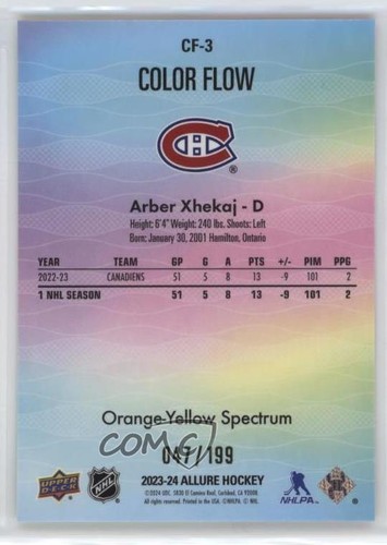 2023 Upper Deck Allure Color Flow Orange Yellow Spectrum /199 Arber Xhekaj #CF-3 - Picture 2 of 4