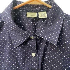 L.L.Bean Polka Dot Short Sleeve Button Down Shirt - Womens Large Regular Flawed