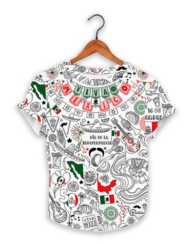 Viva Mexico Illustrated Graphic T-Shirt Mexican Cinco de Mayo NEW Cute - Bild 5 von 10