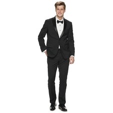 Apt. 9 Premier Flex Black Tuxedo Suit Jacket 38S Slim Fit Stretch Formal