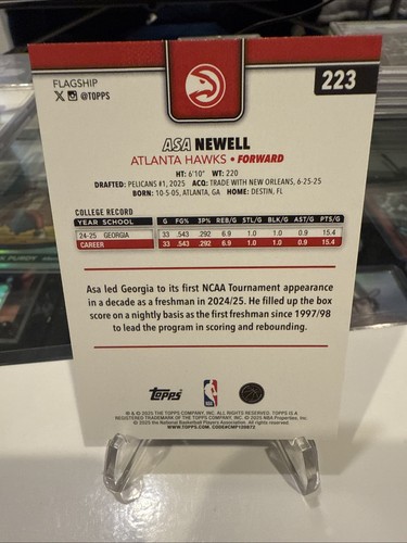 2025-26 Topps Basketball Asa Newell Gold #1800/2025 🔥 RC Hawks - Bild 4 von 4