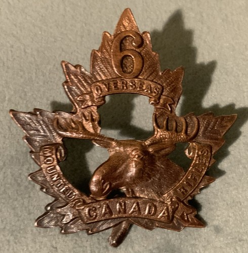 WWI Canada 6th Overseas Mounted Rifles Canadian Expeditionary Force Cap Badge - Foto 1 di 4