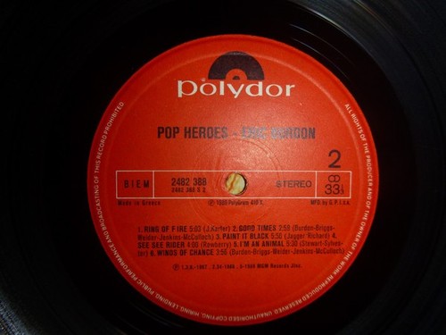 Eric Burdon Pop Heroes LP, Comp 1980 (VG+ / VG) - Picture 4 of 4