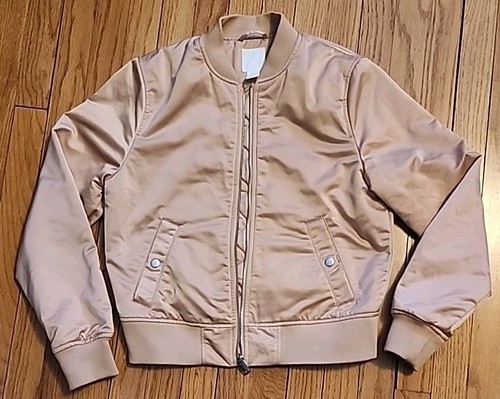 H&M Women’ S Pale Pink Bomber Jacket Size 2-Satin Finish-Light Jacket - Picture 2 of 5