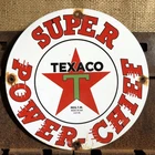 VINTAGE 1931 DATED TEXACO SUPER POWER CHIEF GASOLINE GAS OIL  PORCELAIN SIGN