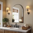 Large Bathroom Mirror Modern Matte Metal Frame Vanity Mirror with Arched Top 