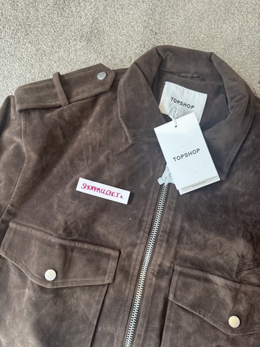 Topshop Faux Suede Chocolate Brown Bomber Jacket Size Small - Picture 5 of 8