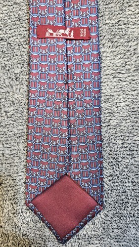 Corbata Hermes azul seda anclas estampada 908 HA hecha en Francia 54 pulgadas por 3 pulgadas - Imagen 6 de 9