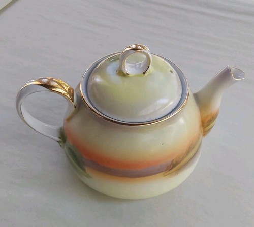 Antique Noritake Nippon Coffee 4.5 X 7 " Teapot w/Lake Trees & Animals No Chips - Picture 9 of 19