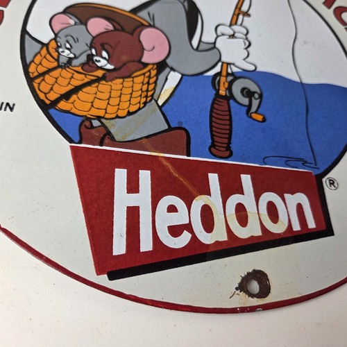 Vintage Heddon Fishing Lures Sign - Fish Tackle Lures Gas Ad Pump Porcelain Sign - Picture 10 of 14