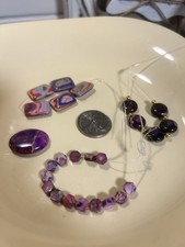 Agate Stone Loose Beads Purple Multicolor Oval Rectangle Round Hexagon