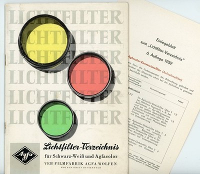 AGFA Prospekt LICHTFILTER - VERZEICHNIS 1958 6. Auflage von WENZEL Filter (Y6208